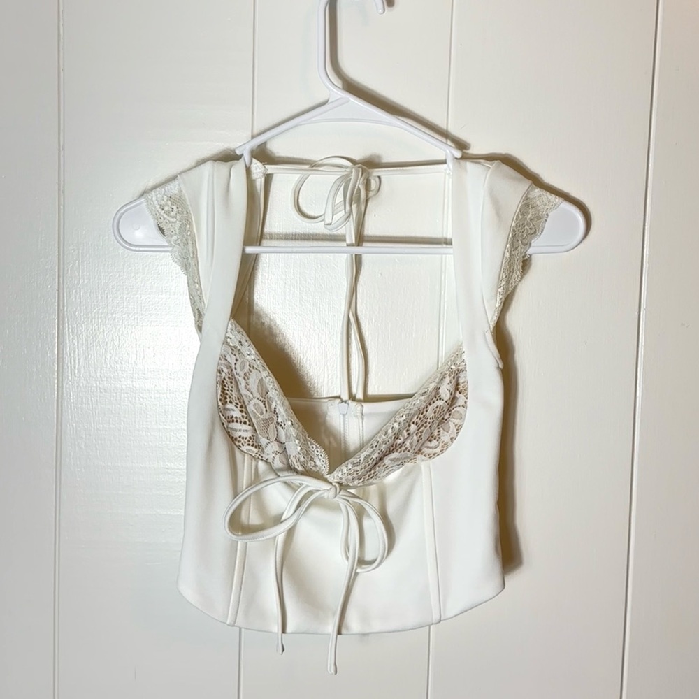 SHEIN White Lace Detail Crop Top